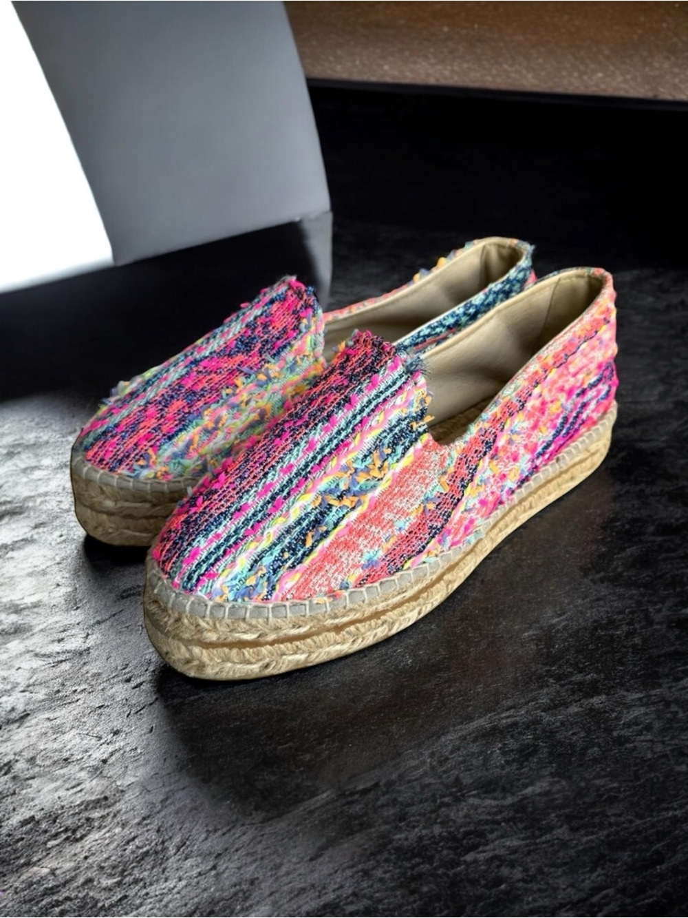 Manebi Platform Espadrilles Fluorescent Tweed